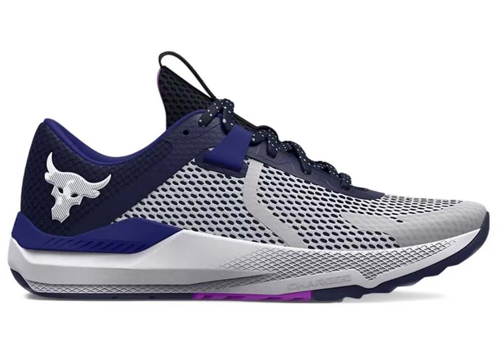 Under Armour Project Rock BSR 2 Training Shoes Grey Navy Mens 8